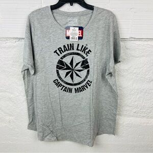 NWT MARVEL heather gray TRAN LIKE CAPTAIN MARVEL icon cotton short sleeve top 2X